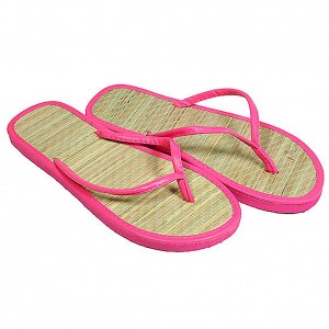 12-pair Straw Flip Flop w/ Fuchsia Straps - SL-WE207FU